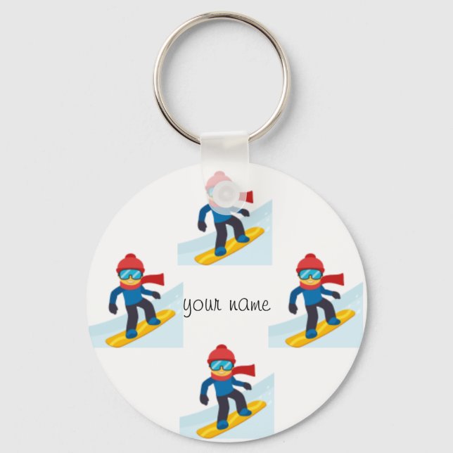 Skier Emoji und '' Ihr Name hier " Schlüsselanhänger (Vorderseite)
