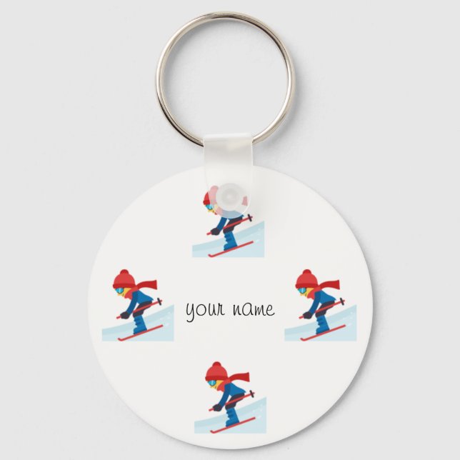 Skier Emoji und '' Ihr Name hier " Schlüsselanhänger (Vorderseite)