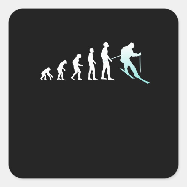 Skier Evolution Skifahren Snowboard Wintersport Quadratischer Aufkleber (Vorderseite)