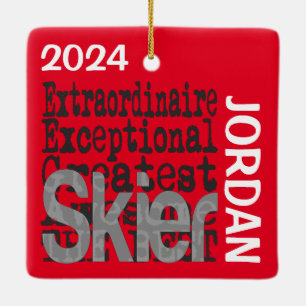 Skier Extraordinaire CUSTOM Keramikornament