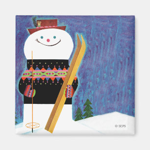 Skier für Schneemann Magnet