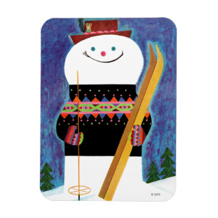 Skier für Schneemann Magnet