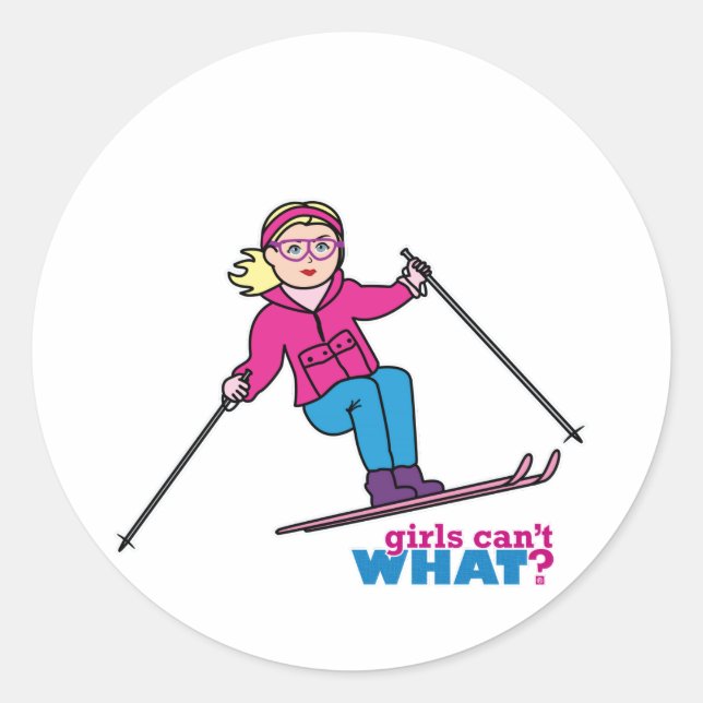 Skier Girl Runder Aufkleber (Vorderseite)