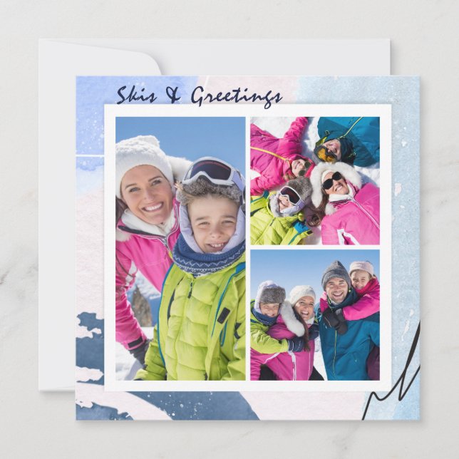 Skier & Grüße Weihnachten Moderne Winter 3 Foto (Vorderseite)