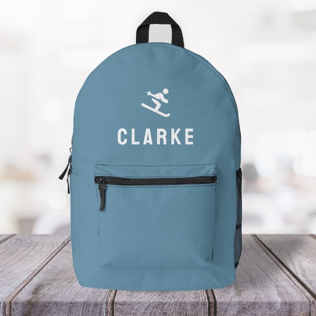 Skier Icon Motif Minimal Blau Bedruckter Rucksack (Von Creator hochgeladen)