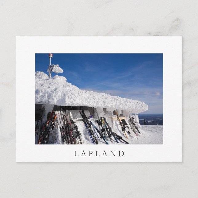 Skier in einem Skigebiet, Lappland, weiße Postkart Postkarte (Vorderseite)