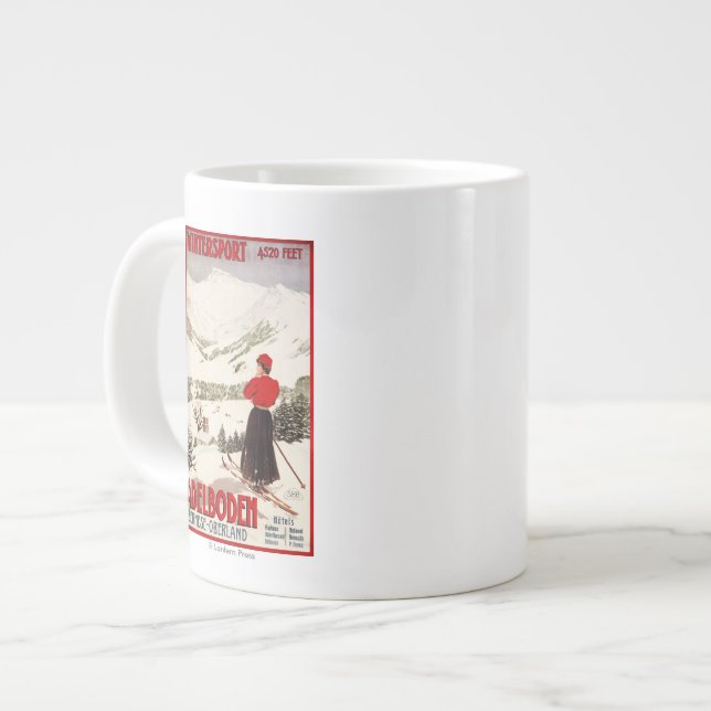 Skier mit Blick auf das Poster von Adelboden Jumbo-Tasse (Vorderseite Links)