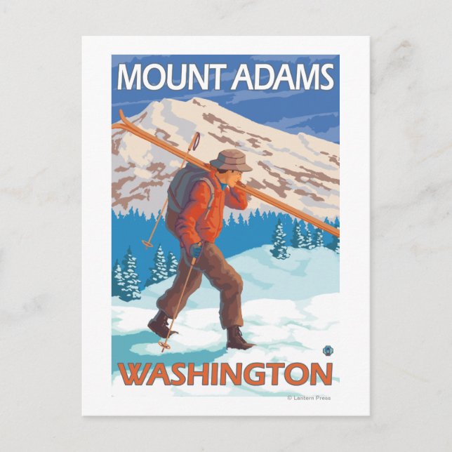 Skier mit Schneeschuhen - Berg Adams, WA Postkarte (Vorderseite)