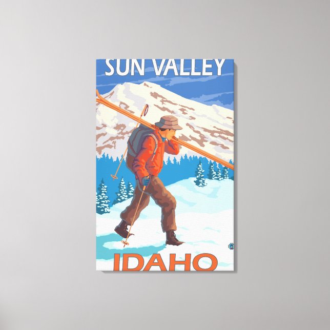 Skier mit Schneeschuhen - Vintage Travel Leinwanddruck (Vorderseite)