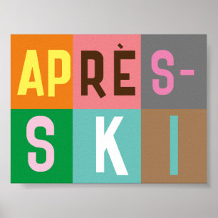 Skier Retro Après Ski Color Blocks Poster