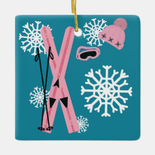 Skier & Schnee Keramikornament