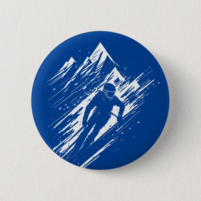 Skier Silhouette Graphic Art Button (Vorderseite)