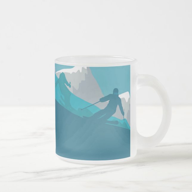 Skier Silhouette Skifahren Mattglastasse (Rechts)