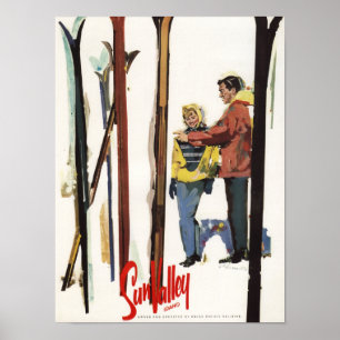 Skier sind von einem Poster Stehend