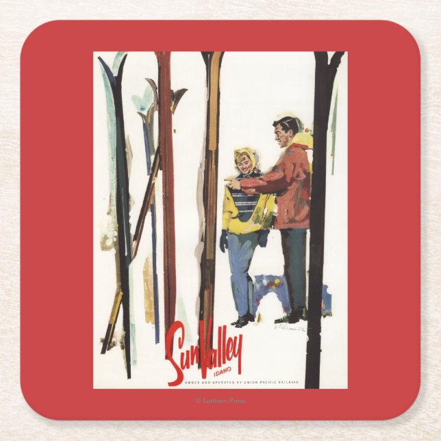 Skier sind von einem Poster Stehend Rechteckiger Pappuntersetzer (Vorderseite)