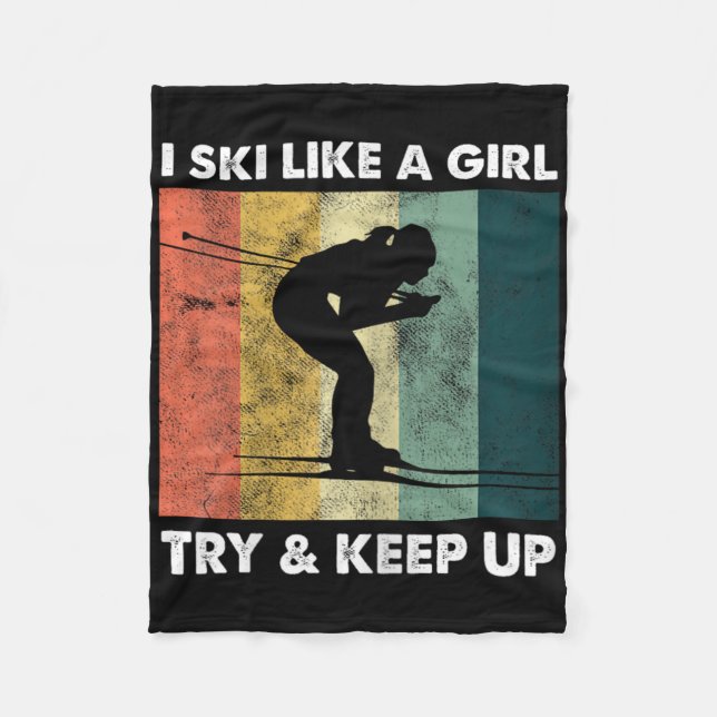 Skier Ski Retro Sportlerin Snow Sport Fleecedecke (Vorderseite)