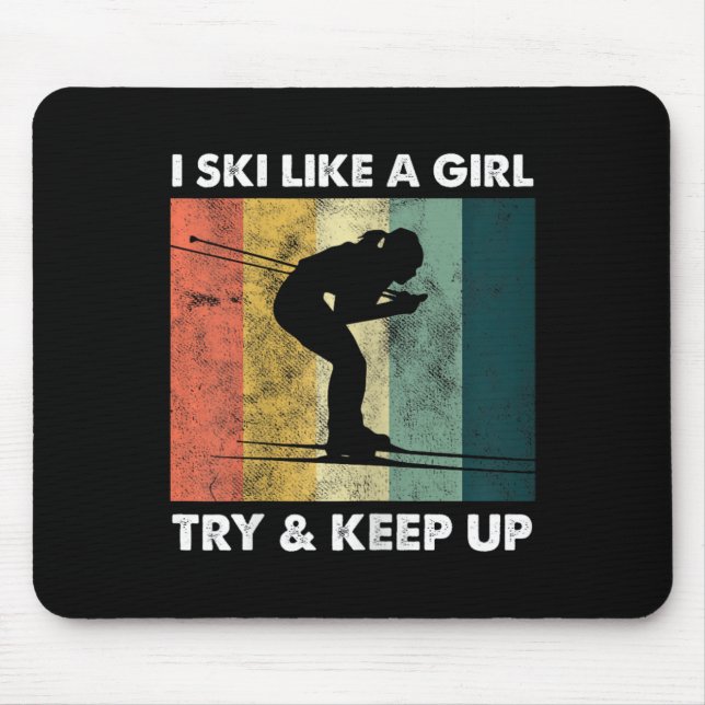 Skier Ski Retro Sportlerin Snow Sport Mousepad (Vorne)