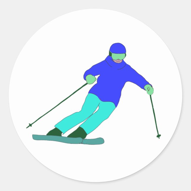 Skier Snow Skiing Runder Aufkleber (Vorderseite)