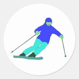 Skier Snow Skiing Runder Aufkleber