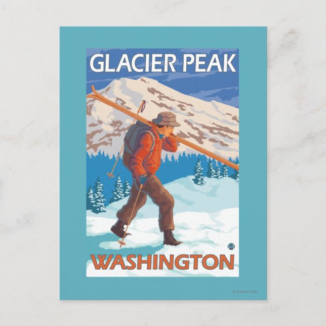 Skier Snow Skis - Glacier Peak, WA Postkarte (Vorderseite)
