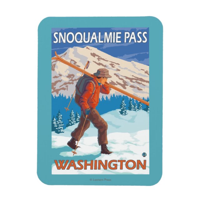 Skier Snow Skis - Snoqualmie Pass, WA Magnet (Vertikal)