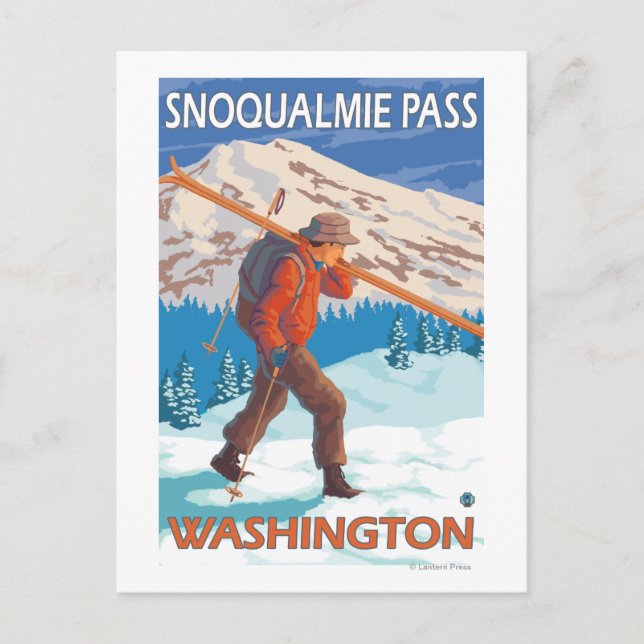 Skier Snow Skis - Snoqualmie Pass, WA Postkarte (Vorderseite)