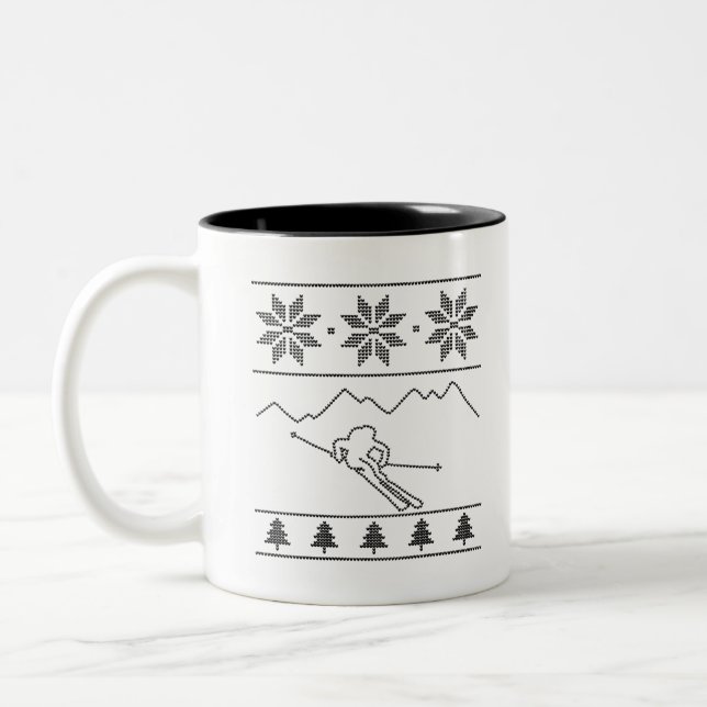 Skier - Strickmuster - Weihnachten - Berge Zweifarbige Tasse (Links)