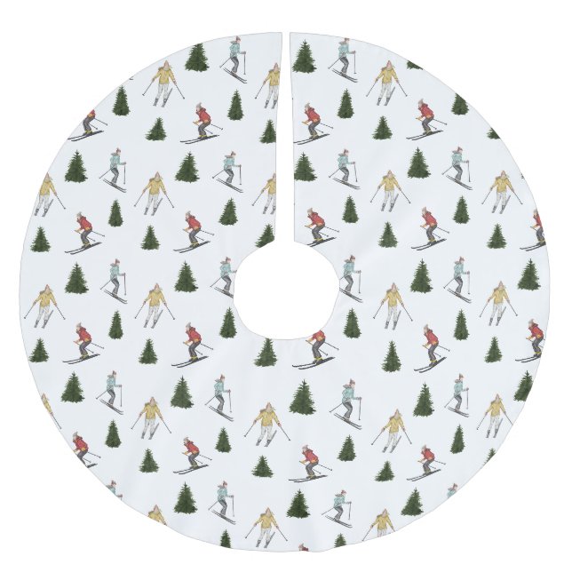Skier Women And Fir Trees Winter Christmas Polyester Weihnachtsbaumdecke (Vorderseite)