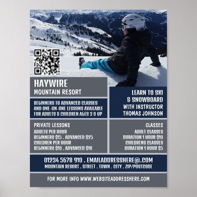 Skierportrait, Ski-/Snowboardunterricht/Kurse Poster (Vorne)