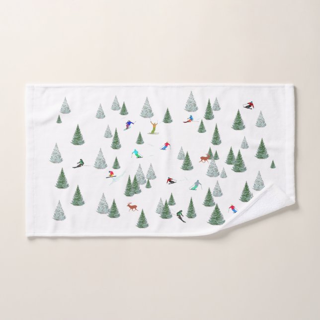 Skiers Downhill Skiing Illustration  (Serviette à main)
