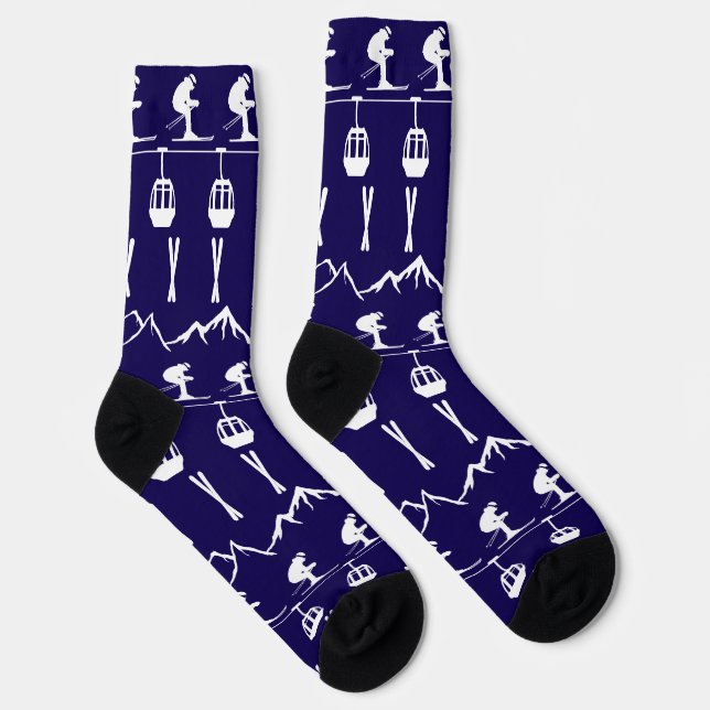 Skiers Skiing Mountains and Cable Cars Patterned Socken (Rechts)