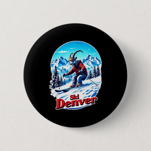 Skifahren-Abenteuer-Ziege in Denver-Bergen Button