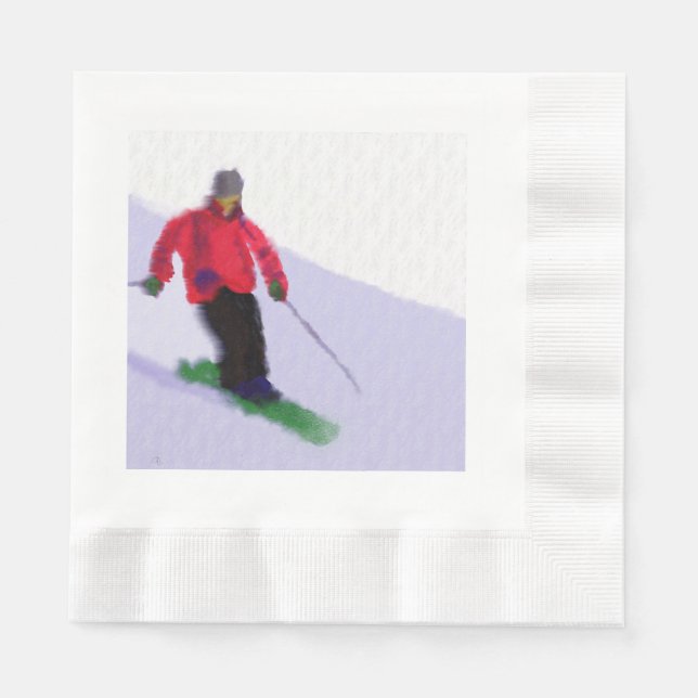 Skifahren an den Pisten Kunst Serviette (Vorderseite)