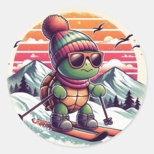 Skifahren auf den Pisten Runder Aufkleber