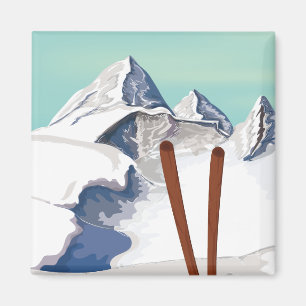Skifahren Berge Reiseplakat Magnet