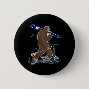 Skifahren Bigfoot Funny Sasquatch Ski für Wintersk Button