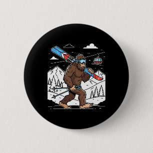 Skifahren Bigfoot Lustiger Sasquatch Skifahrer Sch Button
