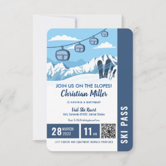 Skifahren Birthday Party Pisten Ski Snowboard Tick Einladung