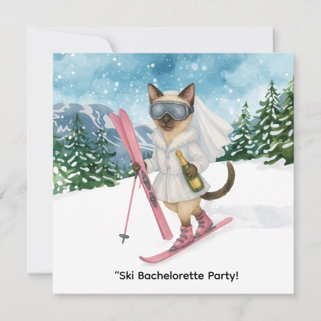 Skifahren für Bride auf Piste Junggeselinnen-Absch Einladung (Vorderseite)