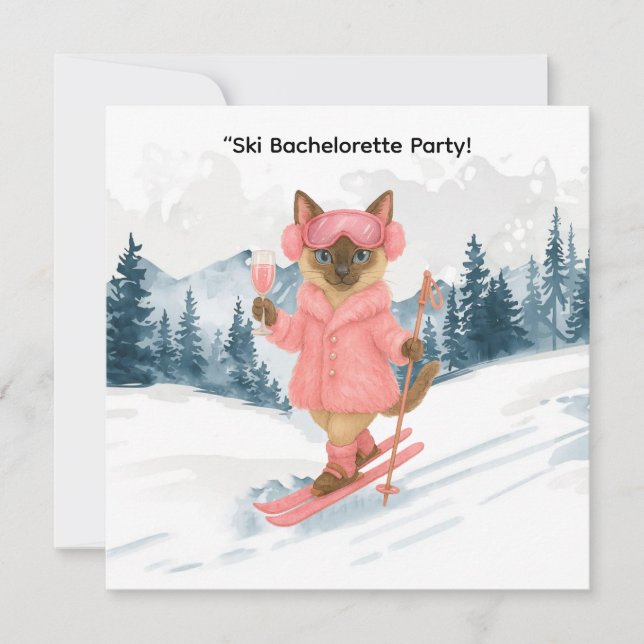 Skifahren für Bride auf Piste Junggeselinnen-Absch Einladung (Vorderseite)