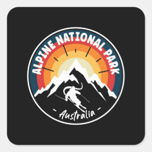 Skifahren im Alpin Nationalpark Australien Quadratischer Aufkleber