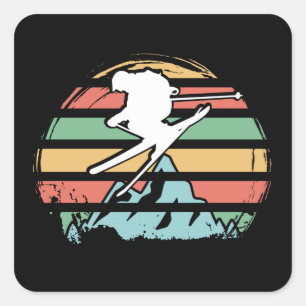 Skifahren im Retro Quadratischer Aufkleber