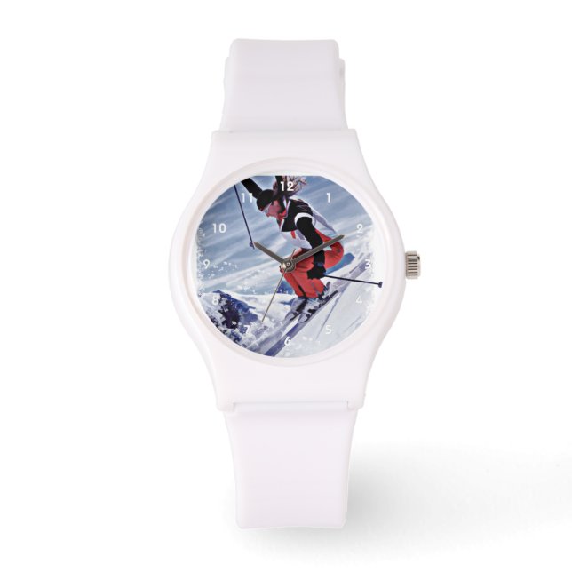Skifahren im Roten Gebirge Armbanduhr (Vorderseite)