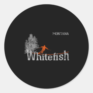Skifahren im Stil der 1980er Jahre Whitefish Monta Runder Aufkleber