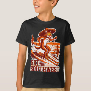 Skifahren im Südwesten Abenteuer Kojote Skifahrer T-Shirt