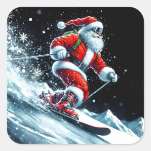 Skifahren im Winter Spaß! Quadratischer Aufkleber