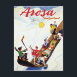 Skifahren in Arosa, Schweiz Postkarte<br><div class="desc">Perfektes Bild für Ihr neues Druckdesign. Es könnte ein schönes Geschenk oder "letzte Touch" für die Dekoration von Zuhause sein.</div>
