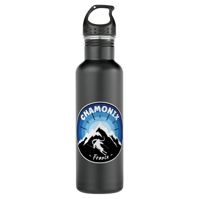Skifahren in Chamonix France Blue Edelstahlflasche (Vorderseite)