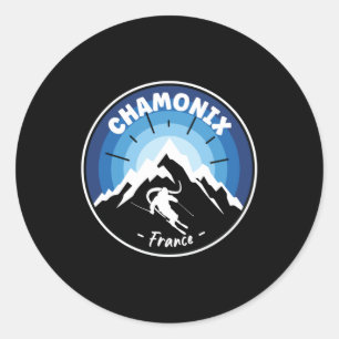 Skifahren in Chamonix France Blue Runder Aufkleber