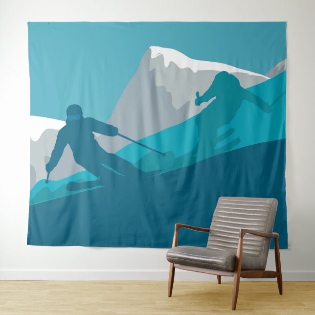 Skifahren in den Bergen - Skifahrer Wandteppich (Beispiel (Horizontal))